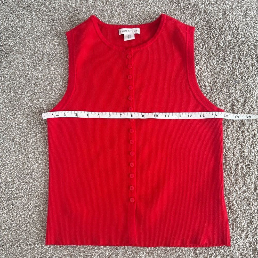 Sincerely Jules Red Ribbed Button Front Tank Top - Picture 6 of 7